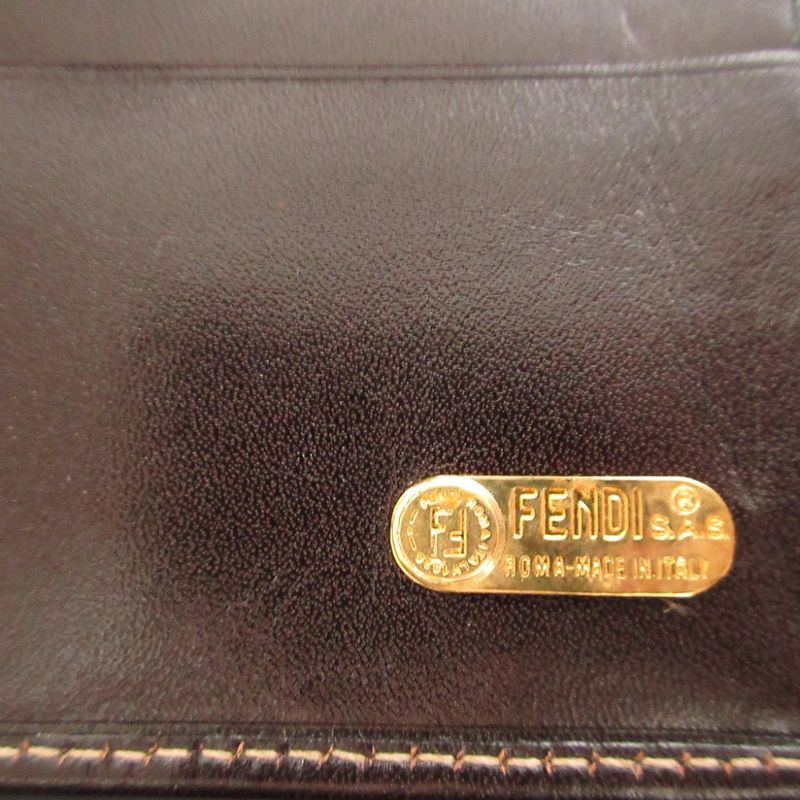 Fendi Zucca Pattern Canvas Leather Brown Hook Wallet