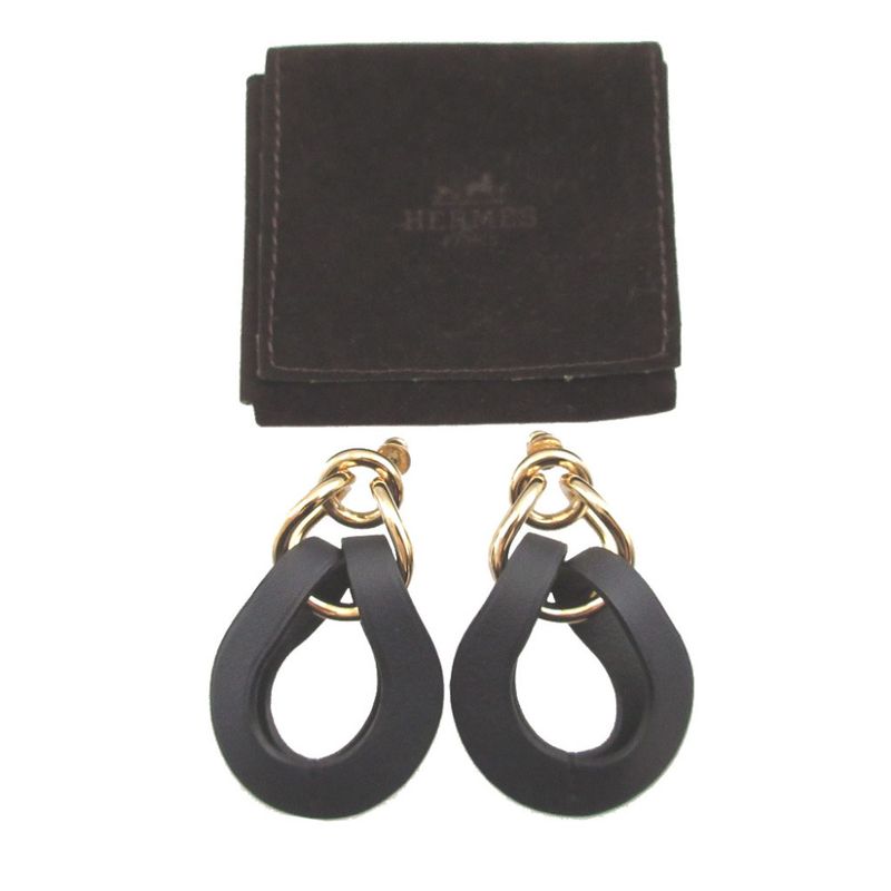 Hermes Villevolt GM Leather Blue Indigo Earrings