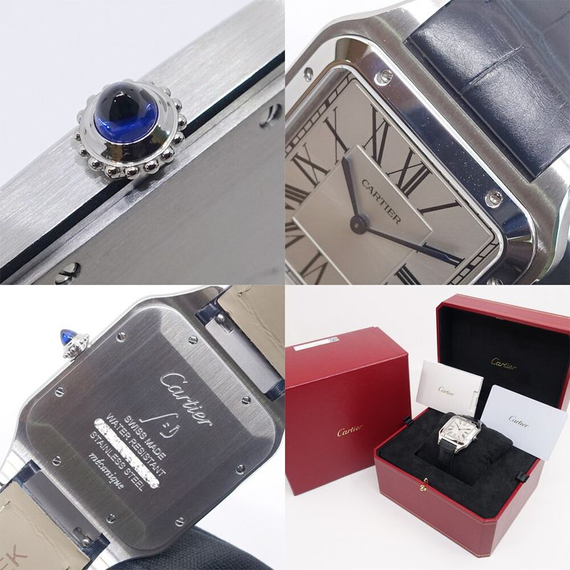 Cartier Santos Dumont XL Watch SS Manual Winding Leather Box Polished