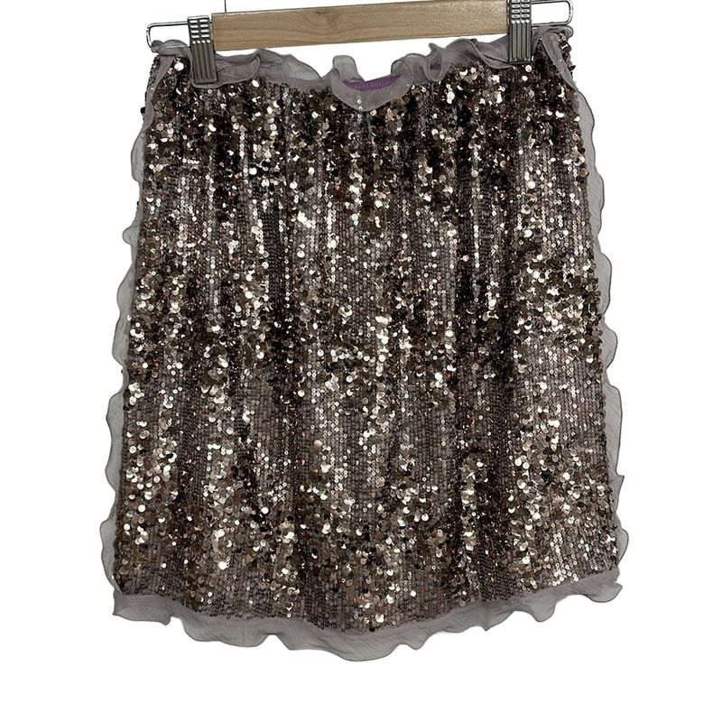 Fendi Skirt 40 M Pink Gold Light Purple Knee Length Sequins Ruffles