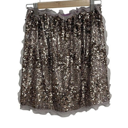Fendi Skirt 40 M Pink Gold Light Purple Knee Length Sequins Ruffles
