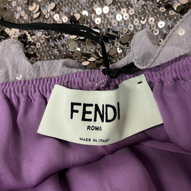 Fendi Skirt 40 M Pink Gold Light Purple Knee Length Sequins Ruffles