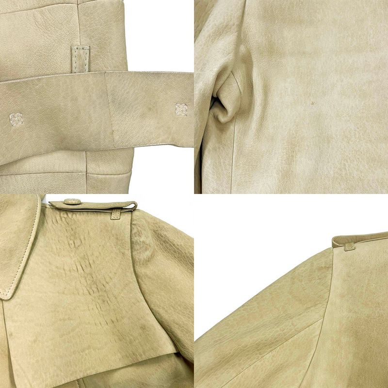 Bottega Veneta Leather Trench Coat Beige 38
