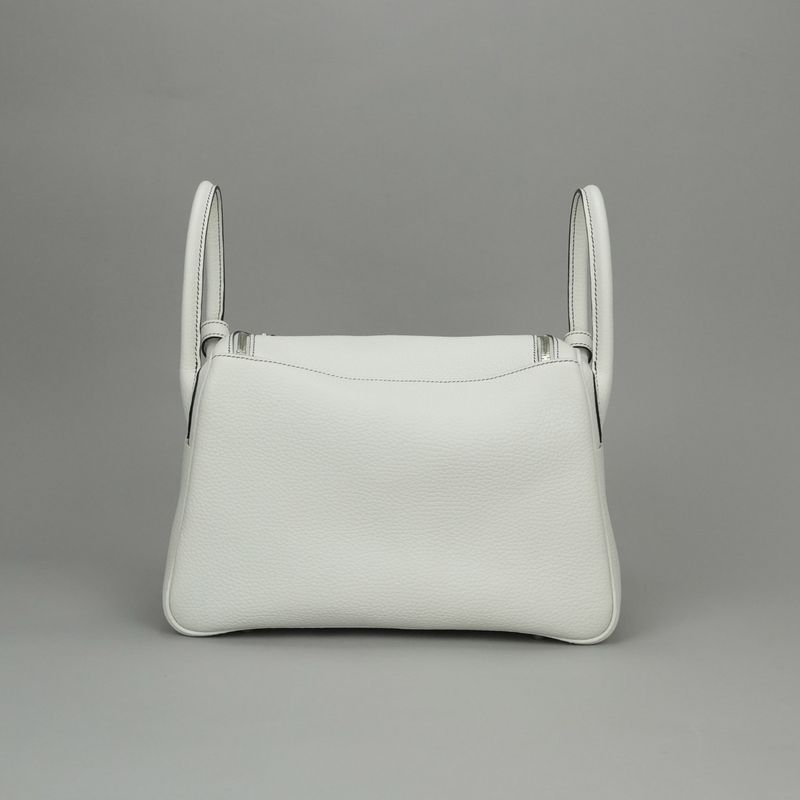 Hermes Lindy 30 Tote Shoulder Bag Taurillon Clemence White Silver 2-Way