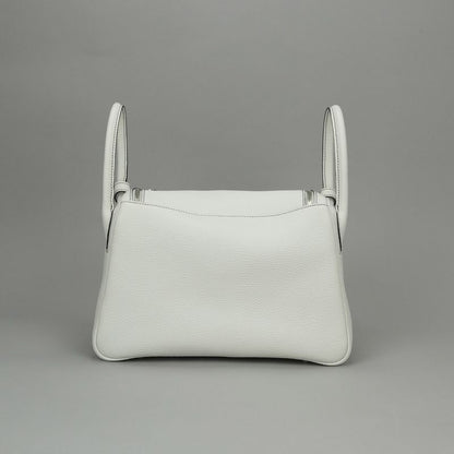 Hermes Lindy 30 Tote Shoulder Bag Taurillon Clemence White Silver 2-Way