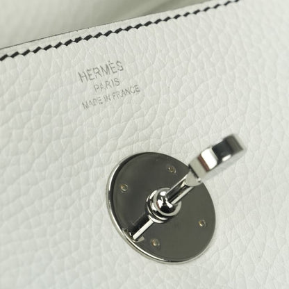 Hermes Lindy 30 Tote Shoulder Bag Taurillon Clemence White Silver 2-Way