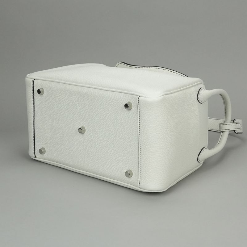 Hermes Lindy 30 Tote Shoulder Bag Taurillon Clemence White Silver 2-Way