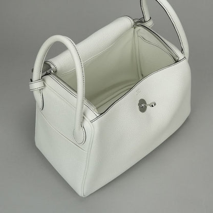 Hermes Lindy 30 Tote Shoulder Bag Taurillon Clemence White Silver 2-Way