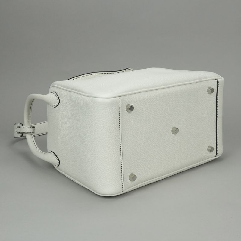 Hermes Lindy 30 Tote Shoulder Bag Taurillon Clemence White Silver 2-Way