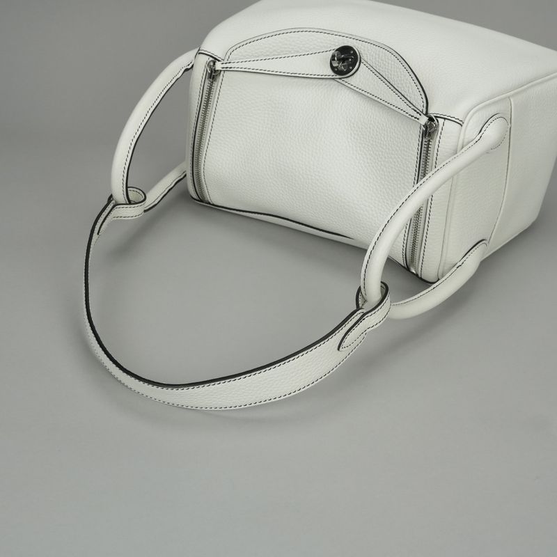 Hermes Lindy 30 Tote Shoulder Bag Taurillon Clemence White Silver 2-Way