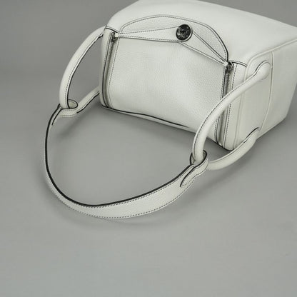 Hermes Lindy 30 Tote Shoulder Bag Taurillon Clemence White Silver 2-Way