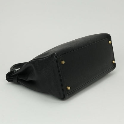 Hermes Kelly 35 Tote Shoulder Bag Taurillon Clemence Noir Black Gold V-shaped