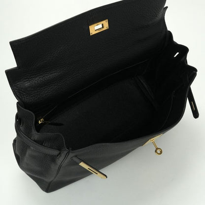 Hermes Kelly 35 Tote Shoulder Bag Taurillon Clemence Noir Black Gold V-shaped