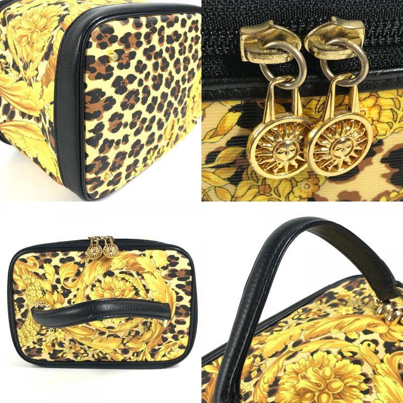 Versace Handbag Leopard Print Leather Yellow