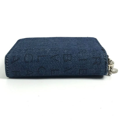 Bvlgari Bifold Wallet Logo Mania All Over Pattern Denim Leather Blue