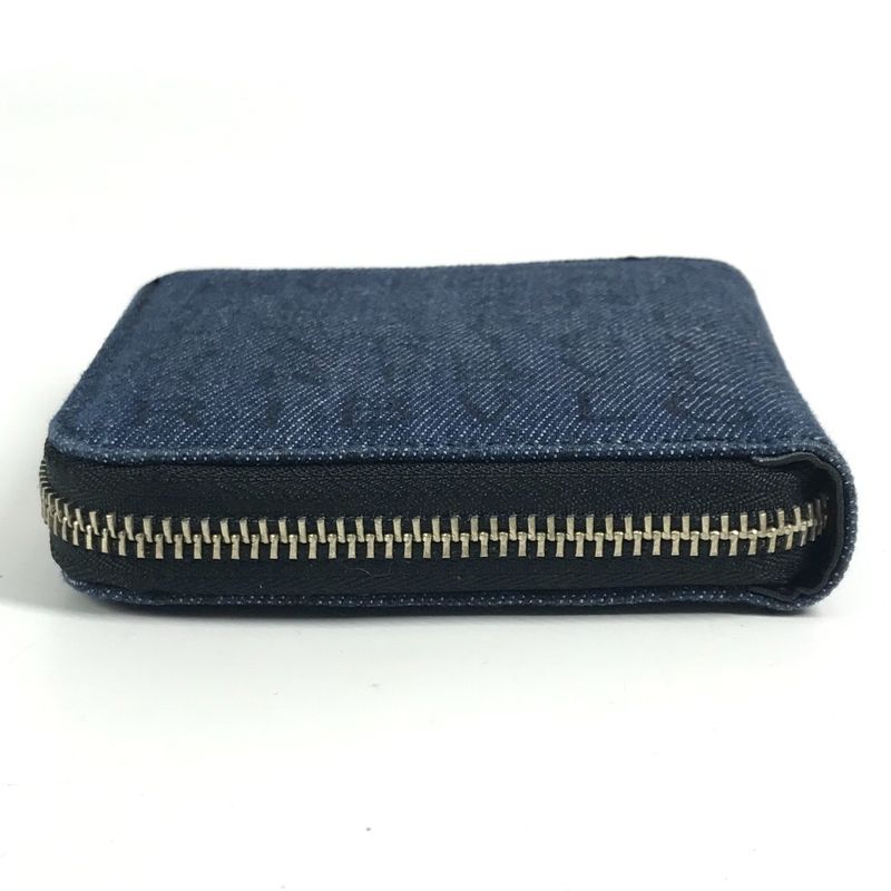 Bvlgari Bifold Wallet Logo Mania All Over Pattern Denim Leather Blue