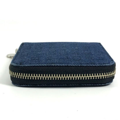 Bvlgari Bifold Wallet Logo Mania All Over Pattern Denim Leather Blue