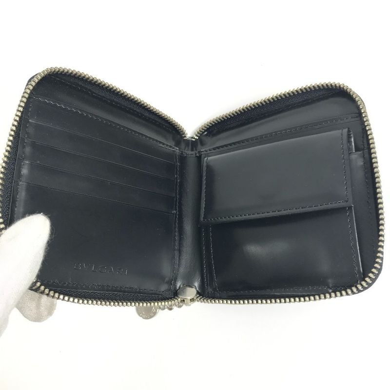 Bvlgari Bifold Wallet Logo Mania All Over Pattern Denim Leather Blue