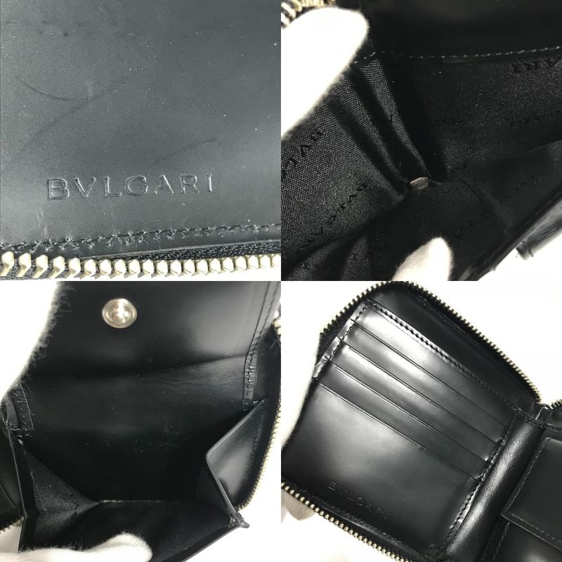 Bvlgari Bifold Wallet Logo Mania All Over Pattern Denim Leather Blue