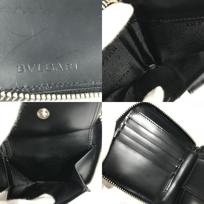 Bvlgari Bifold Wallet Logo Mania All Over Pattern Denim Leather Blue