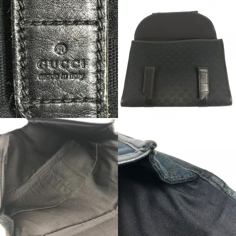 Gucci Clutch Logo GG Canvas Leather Black