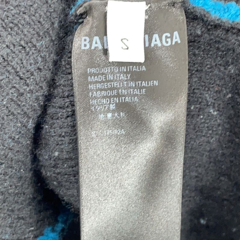 Balenciaga Blue Black Slash Logo Oversized Neck Wool Knit