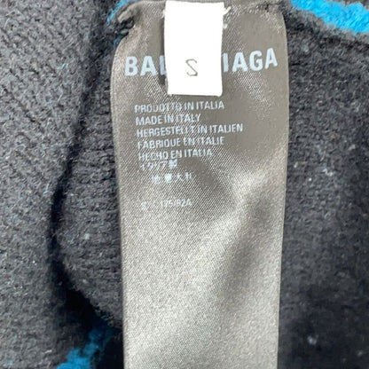 Balenciaga Blue Black Slash Logo Oversized Neck Wool Knit