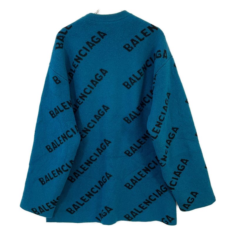 Balenciaga Blue Black Slash Logo Oversized Neck Wool Knit
