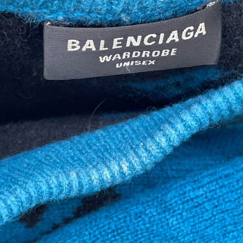 Balenciaga Blue Black Slash Logo Oversized Neck Wool Knit