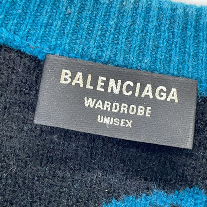 Balenciaga Blue Black Slash Logo Oversized Neck Wool Knit