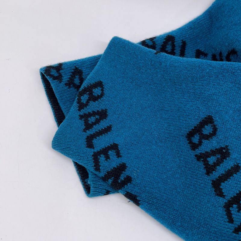 Balenciaga Blue Black Slash Logo Oversized Neck Wool Knit