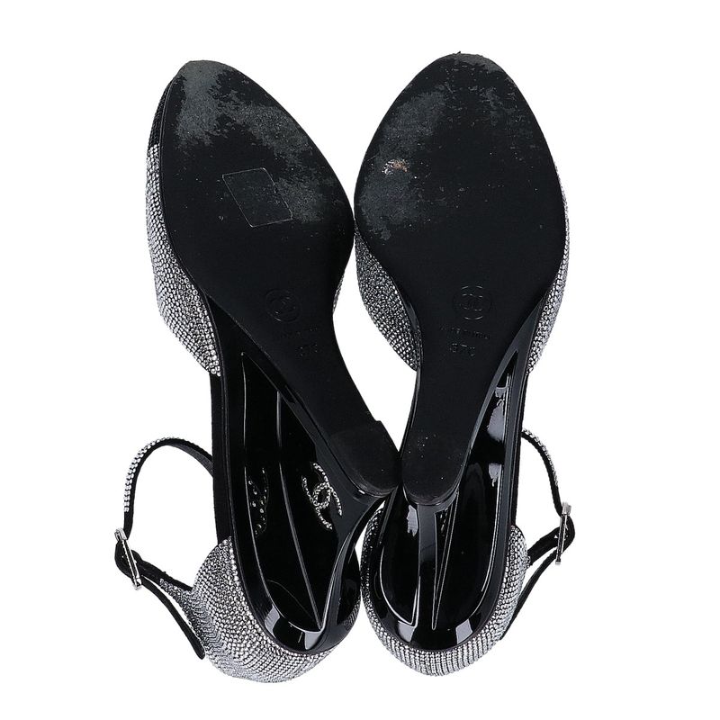 Chanel CC Logo Line Stone Heel Sandals 37c