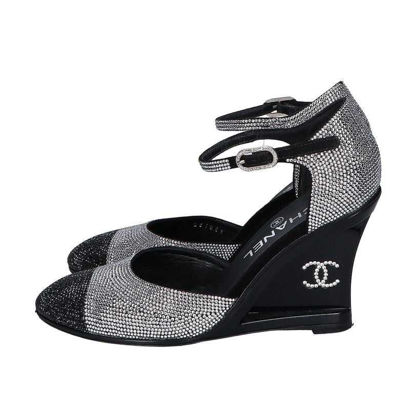 Chanel CC Logo Line Stone Heel Sandals 37c