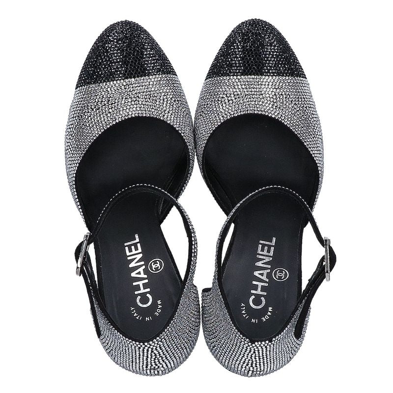 Chanel CC Logo Line Stone Heel Sandals 37c