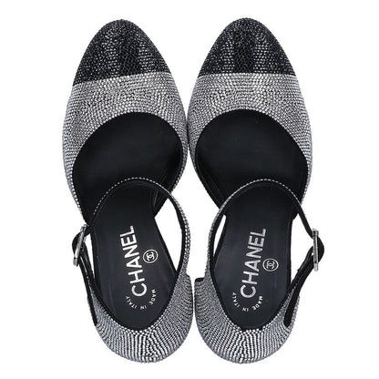 Chanel CC Logo Line Stone Heel Sandals 37c