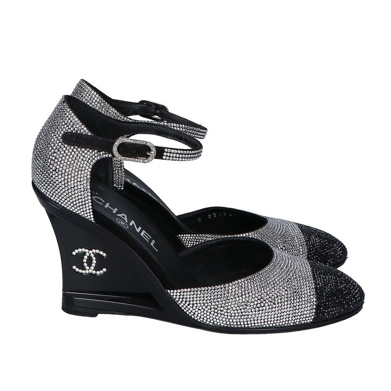 Chanel CC Logo Line Stone Heel Sandals 37c