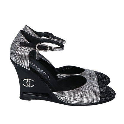 Chanel CC Logo Line Stone Heel Sandals 37c