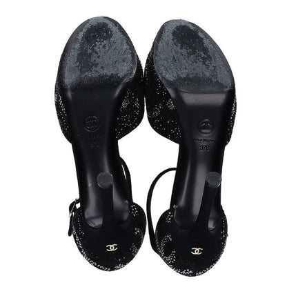 Chanel Suede Leather CC Logo Line Stone Heel Sandals 37c