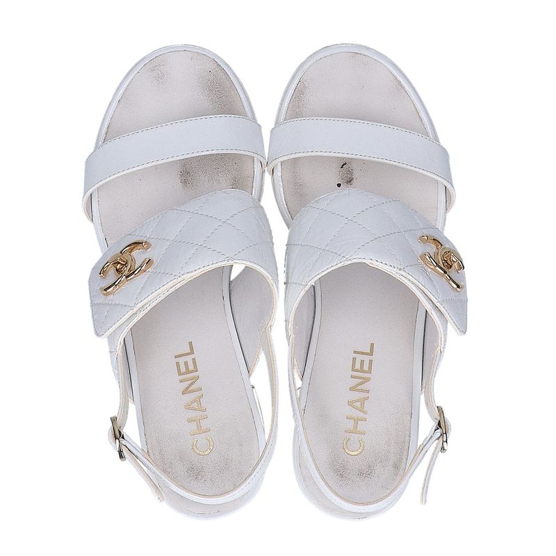 Chanel CC Logo Turnlock Quilted Patent Sandals 36 1 2C