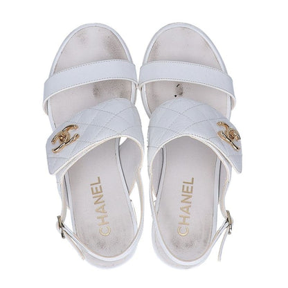 Chanel CC Logo Turnlock Quilted Patent Sandals 36 1 2C
