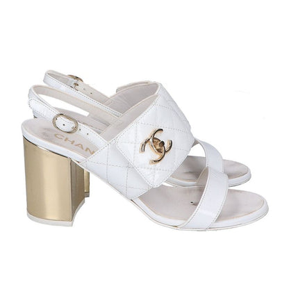 Chanel CC Logo Turnlock Quilted Patent Sandals 36 1 2C