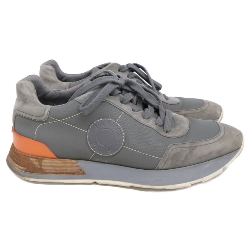 Hermes Drive Series Motif Suede Mesh Sneakers 41