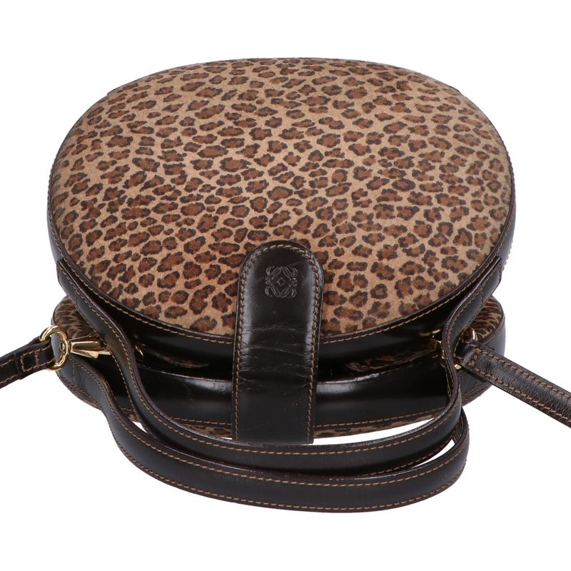 Loewe Vintage Leopard Suede Embossed Anagram 2-Way Shoulder Bag