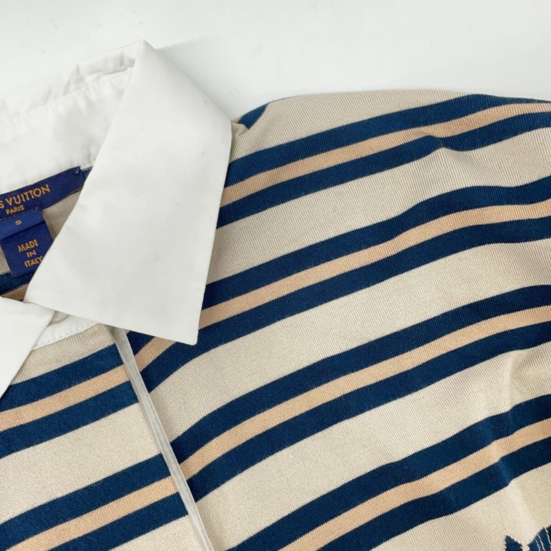 Louis Vuitton Fn1 Beige Blue Silk Mix Long Sleeve Border Polo