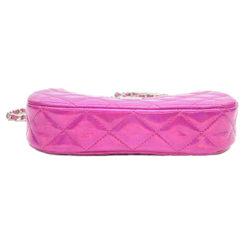 Chanel 24c Pink Iridescent Mirror Goatskin Silver Mini Hobo Chain Shoulder