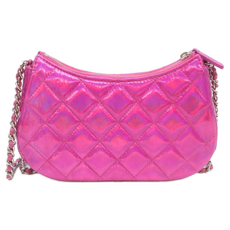 Chanel 24c Pink Iridescent Mirror Goatskin Silver Mini Hobo Chain Shoulder