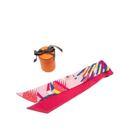 Hermes Twilly Plumetis Plume Tee Scarf Pink Multicolor Silk
