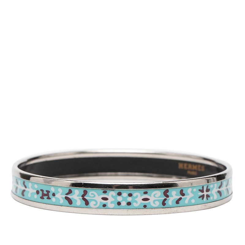 Hermes Enamel PM Cloisonne Bracelet Silver Blue Metal