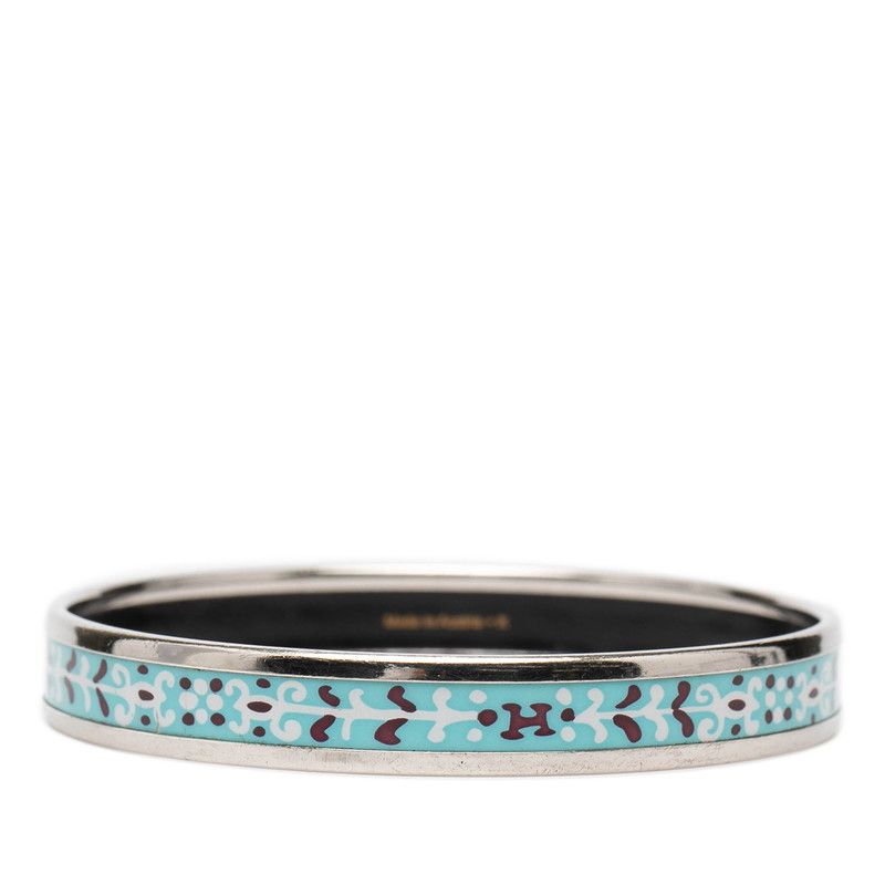 Hermes Enamel PM Cloisonne Bracelet Silver Blue Metal