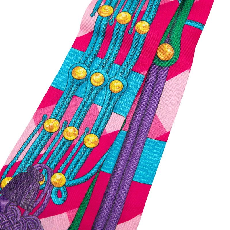 Hermes Twill RE Boucles Scarf Pink Multicolor Silk